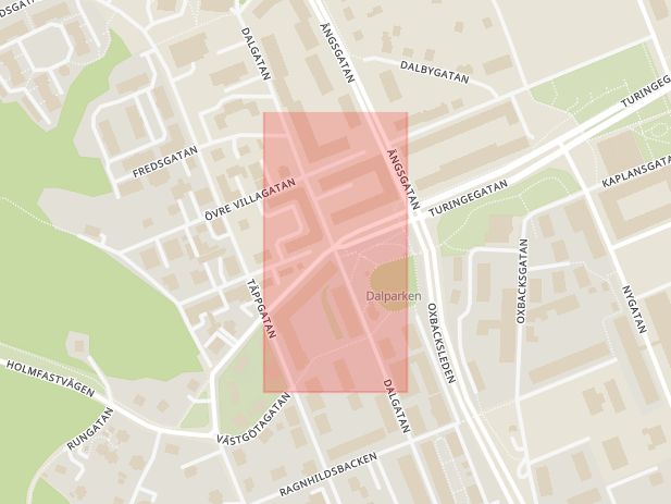 Karta som med röd fyrkant ramar in Holmfastvägen, Turingegatan, Södertälje, Stockholms län