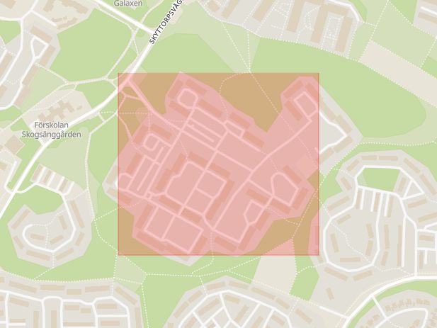 Karta som med röd fyrkant ramar in Storskogsvägen, Salem, Stockholms län