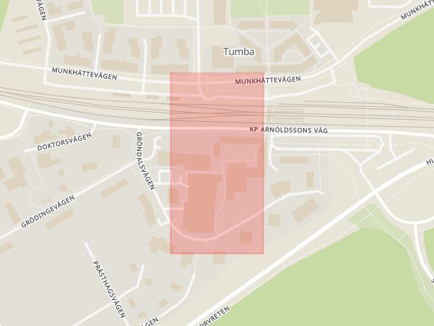 Karta som med röd fyrkant ramar in Tumba Centrum, Botkyrka