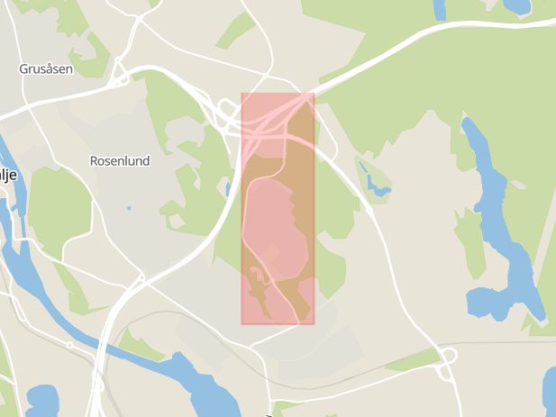 Karta som med röd fyrkant ramar in Fornhöjdsvägen, Södertälje, Stockholms län
