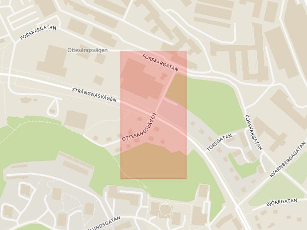 Karta som med röd fyrkant ramar in Ottesångsvägen, Ängsgatan, Södertälje, Stockholms län
