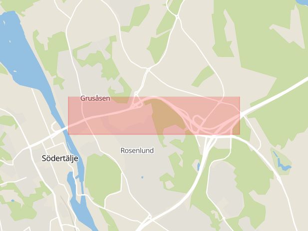 Karta som med röd fyrkant ramar in Stockholmsvägen, Södertälje, Stockholms län
