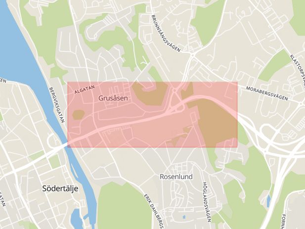 Karta som med röd fyrkant ramar in Stockholmsvägen, Södertälje, Stockholms län