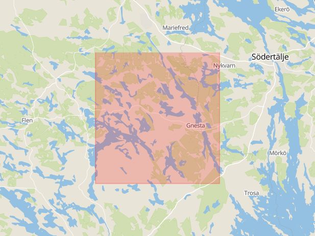 Karta som med röd fyrkant ramar in Gnesta Kommun, Södermanlands län