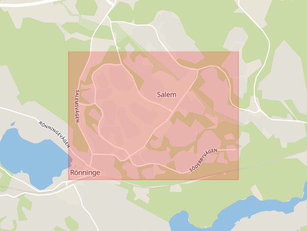 Karta som med röd fyrkant ramar in Söderbyvägen, Salem, Stockholms län