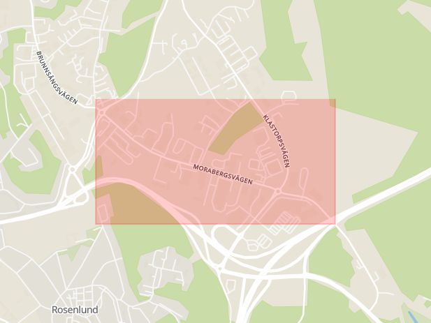 Karta som med röd fyrkant ramar in Moraberg, Södertälje, Stockholms län