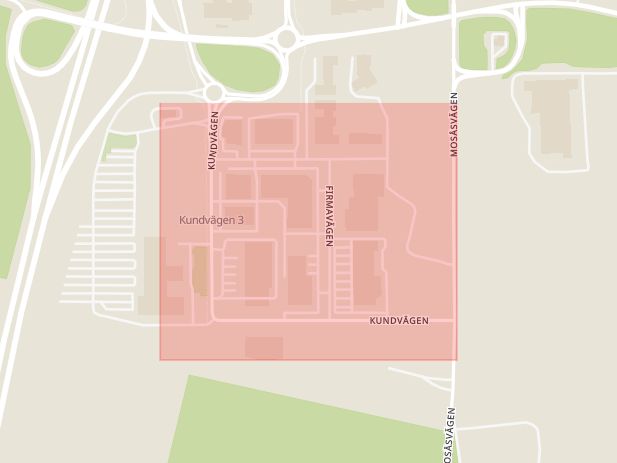 Karta som med röd fyrkant ramar in Kundvägen, Marieberg, Örebro, Örebro län