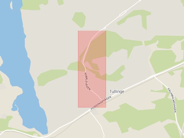 Karta som med röd fyrkant ramar in Nibblevägen, Tullinge, Botkyrka, Stockholms län