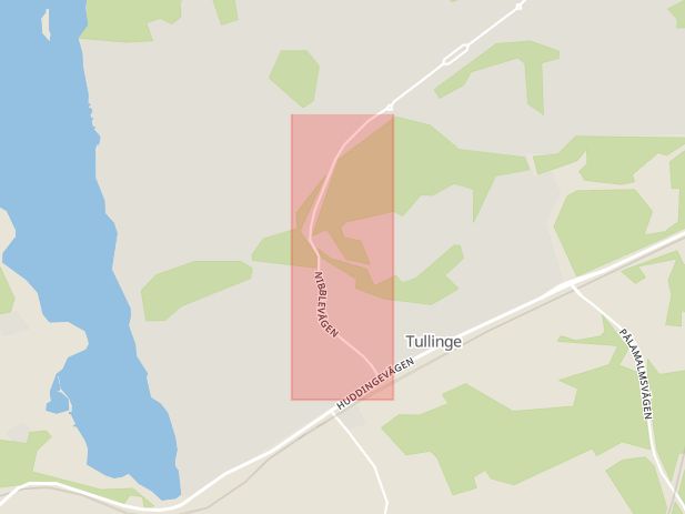Karta som med röd fyrkant ramar in Tullinge, Nibblevägen, Botkyrka, Stockholms län