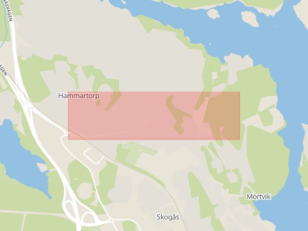 Karta som med röd fyrkant ramar in Trångsunds Torg, Huddinge, Stockholms län