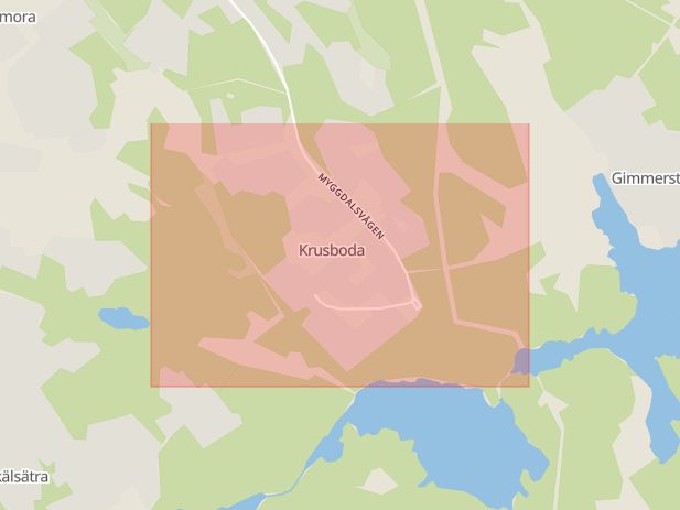 Karta som med röd fyrkant ramar in Krusboda, Tyresö, Stockholms län