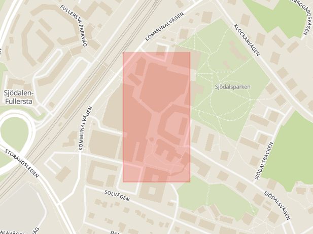 Karta som med röd fyrkant ramar in Huddingevägen, Huddinge Centrum, Stockholm, Stockholms län