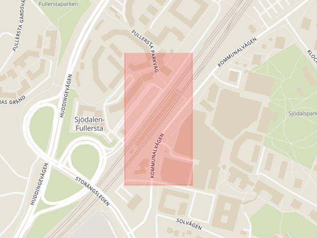 Karta som med röd fyrkant ramar in Fullersta, Huddinge Station, Huddinge, Stockholms län