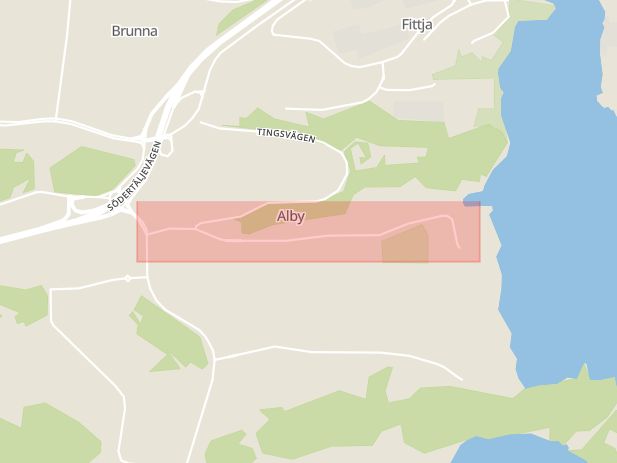 Karta som med röd fyrkant ramar in Alby, Albyvägen, Botkyrka, Stockholms län