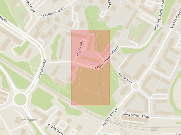 Karta som med röd fyrkant ramar in Farsta, Kilsgatan, Stockholm, Stockholms län