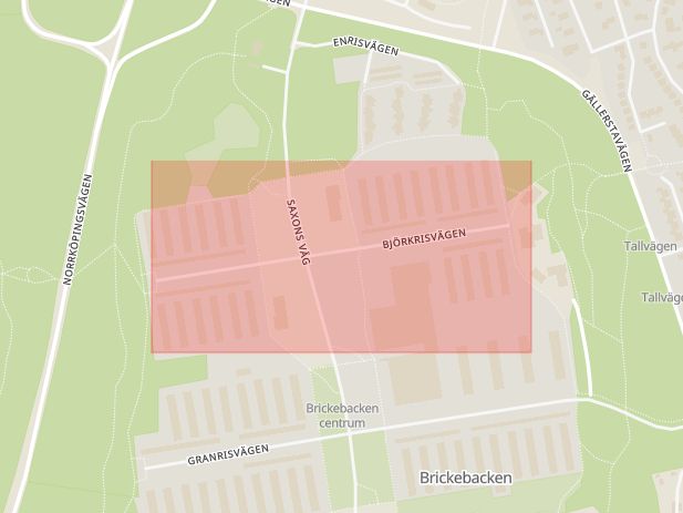 Karta som med röd fyrkant ramar in Björkrisvägen, Brickebacken, Örebro, Örebro län