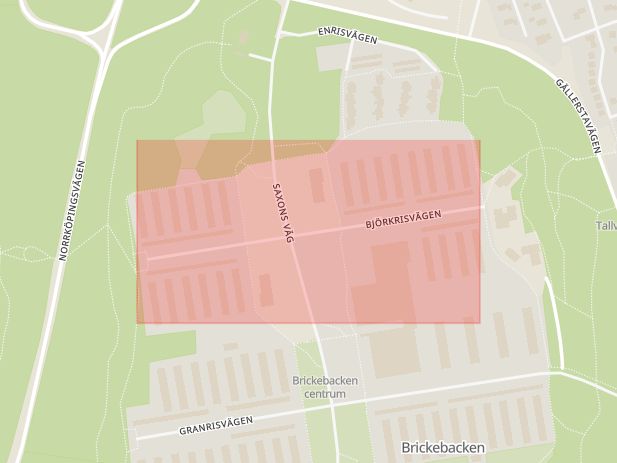 Karta som med röd fyrkant ramar in Björkrisvägen, Örebro, Örebro län