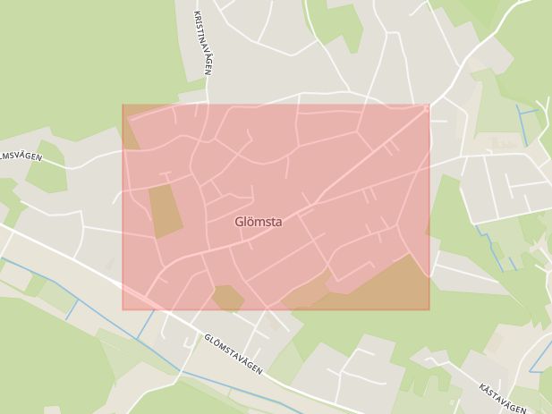Karta som med röd fyrkant ramar in Glömsta, Gustav Adolfsvägen, Huddinge, Stockholms län