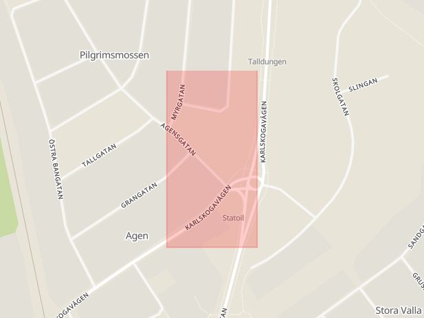 Karta som med röd fyrkant ramar in Agen, Degerfors, Örebro län
