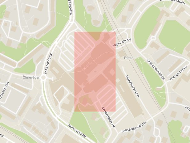 Karta som med röd fyrkant ramar in Farsta, Farsta Centrum, Färnebogatan, Stockholm, Stockholms län
