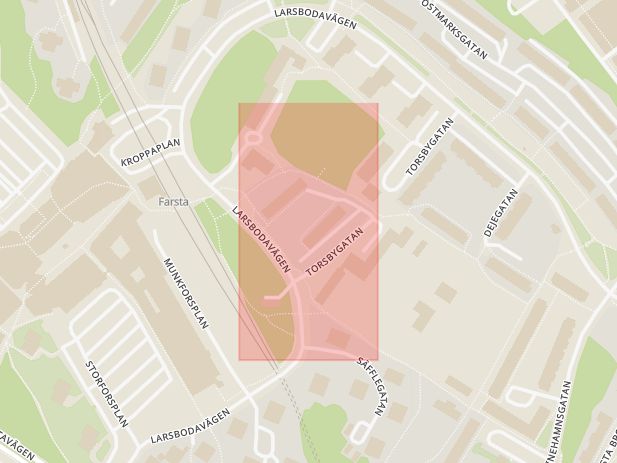 Karta som med röd fyrkant ramar in Torsbygatan, Stockholm, Stockholms län