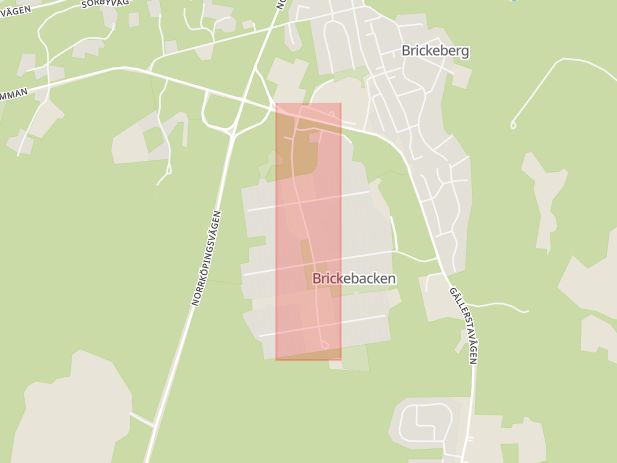 Karta som med röd fyrkant ramar in Brickebacken, Saxons Väg, Örebro, Örebro län