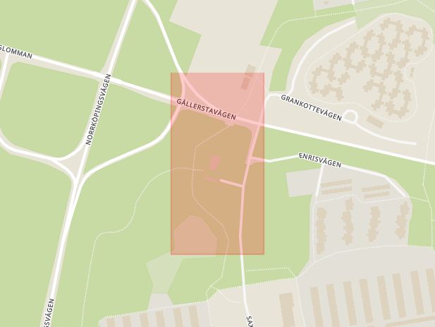 Karta som med röd fyrkant ramar in Granrisvägen, Saxons Väg, Örebro, Örebro län
