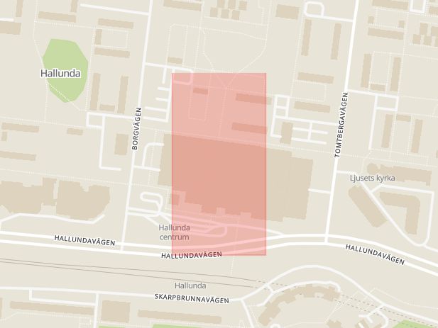 Karta som med röd fyrkant ramar in Hallunda, Hallunda Centrum, Botkyrka, Stockholms län