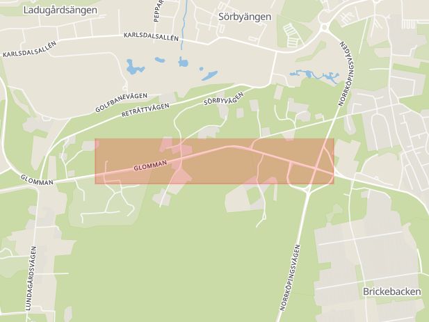 Karta som med röd fyrkant ramar in Glomman, Brickebacken, Örebro, Örebro län