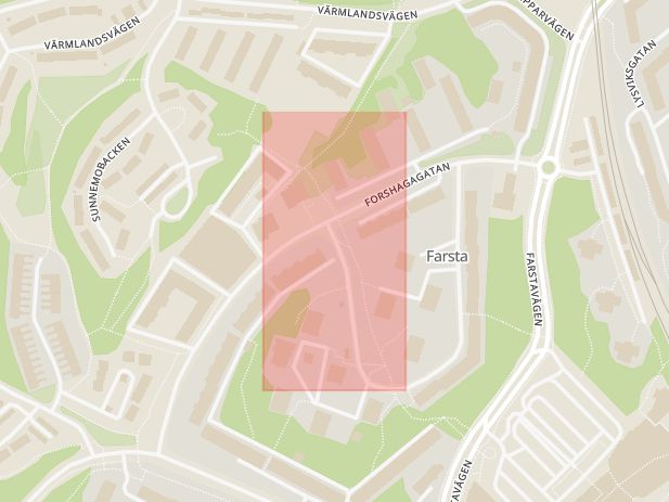 Karta som med röd fyrkant ramar in Forshagagatan, Farstavägen, Stockholm, Stockholms län