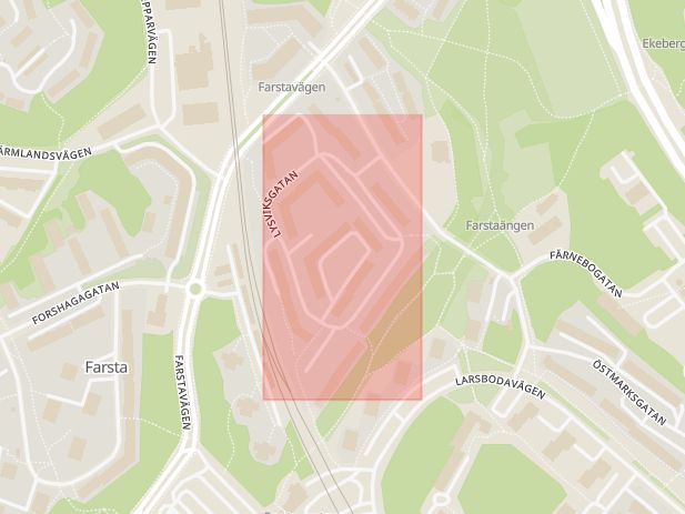 Karta som med röd fyrkant ramar in Farsta, Lysviksgatan, Stockholm, Stockholms län