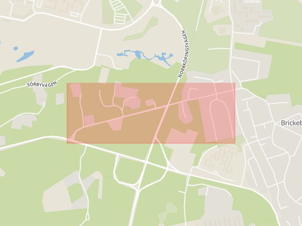 Karta som med röd fyrkant ramar in Stenåsvägen, Brickeberg, Örebro, Örebro län