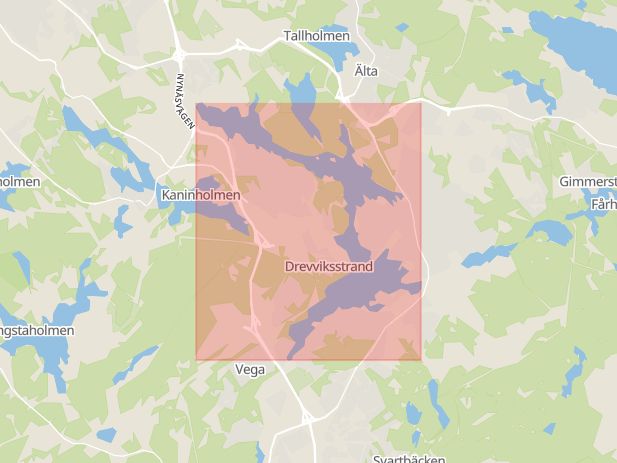 Karta som med röd fyrkant ramar in Drevviken, Stockholm, Stockholms län