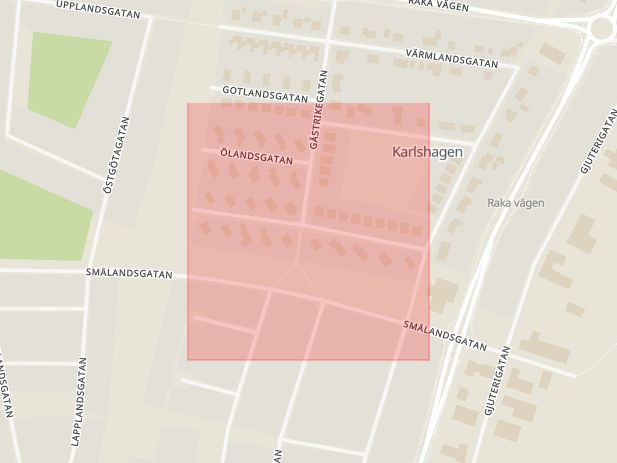 Karta som med röd fyrkant ramar in Blekingegatan, Degerfors, Örebro län