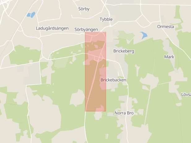 Karta som med röd fyrkant ramar in Norra Bro, Norrköpingsvägen, Örebro, Örebro län