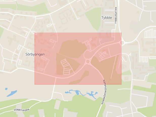 Karta som med röd fyrkant ramar in Tybble, Sörbyängsvägen, Örebro, Örebro län