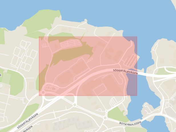 Karta som med röd fyrkant ramar in Fågelviksvägen, Fittja, Botkyrka, Stockholms län