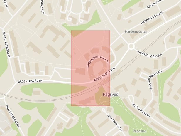 Karta som med röd fyrkant ramar in Rågsveds Centrum, Stockholm, Stockholms län