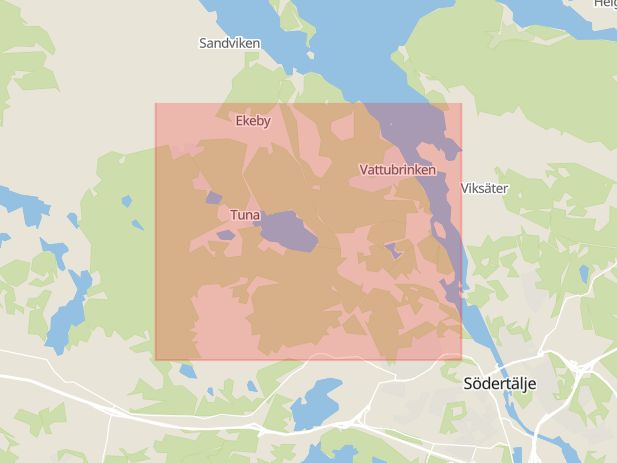 Karta som med röd fyrkant ramar in Enhörnaleden, Ekeby, Södertälje, Stockholms län