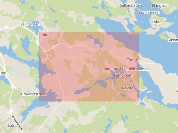 Karta som med röd fyrkant ramar in Satta, Bollmora, Tyresö, Stockholms län