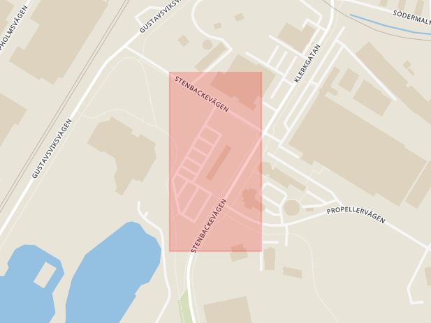 Karta som med röd fyrkant ramar in Klerkgatan, Stenbackevägen, Örebro, Örebro län