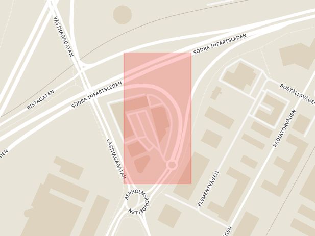 Karta som med röd fyrkant ramar in Aspholmen, Granngården, Örebro, Örebro län