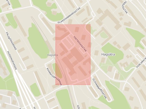 Karta som med röd fyrkant ramar in Hagsätra, Hagsätra Torg, Stockholm, Stockholms län