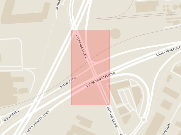 Karta som med röd fyrkant ramar in Bistagatan, Västhagagatan, Örebro, Örebro län