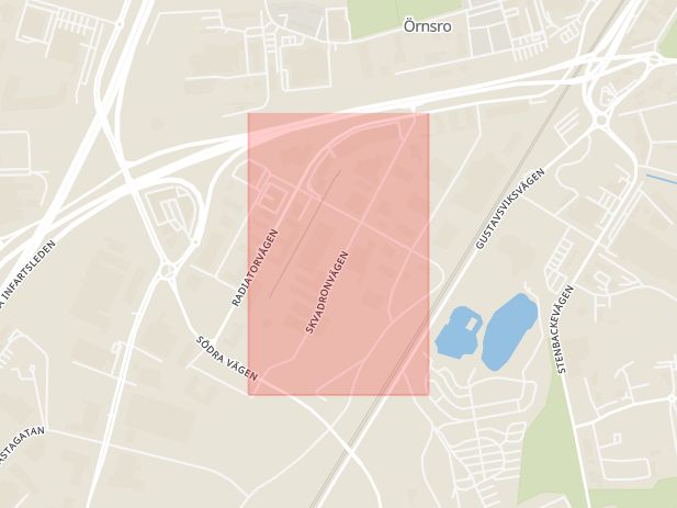 Karta som med röd fyrkant ramar in Skvadronvägen, Aspholmen, Örebro, Örebro län