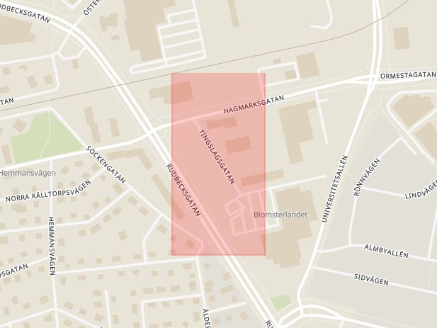 Karta som med röd fyrkant ramar in Tingslagsgatan, Örebro, Örebro län