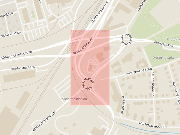 Karta som med röd fyrkant ramar in Södermalm, Örebro, Örebro län