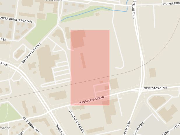 Karta som med röd fyrkant ramar in Förmansgatan, Örebro, Örebro län