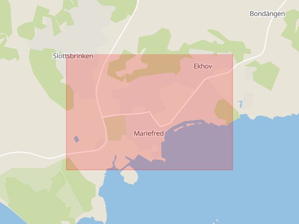 Karta som med röd fyrkant ramar in Mariefred, Strängnäs Kommun, Nyköping, Spelhagen, Lennings Väg, Södermanlands län