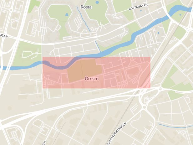 Karta som med röd fyrkant ramar in Idrottsvägen, Örnsro, Örebro, Örebro län